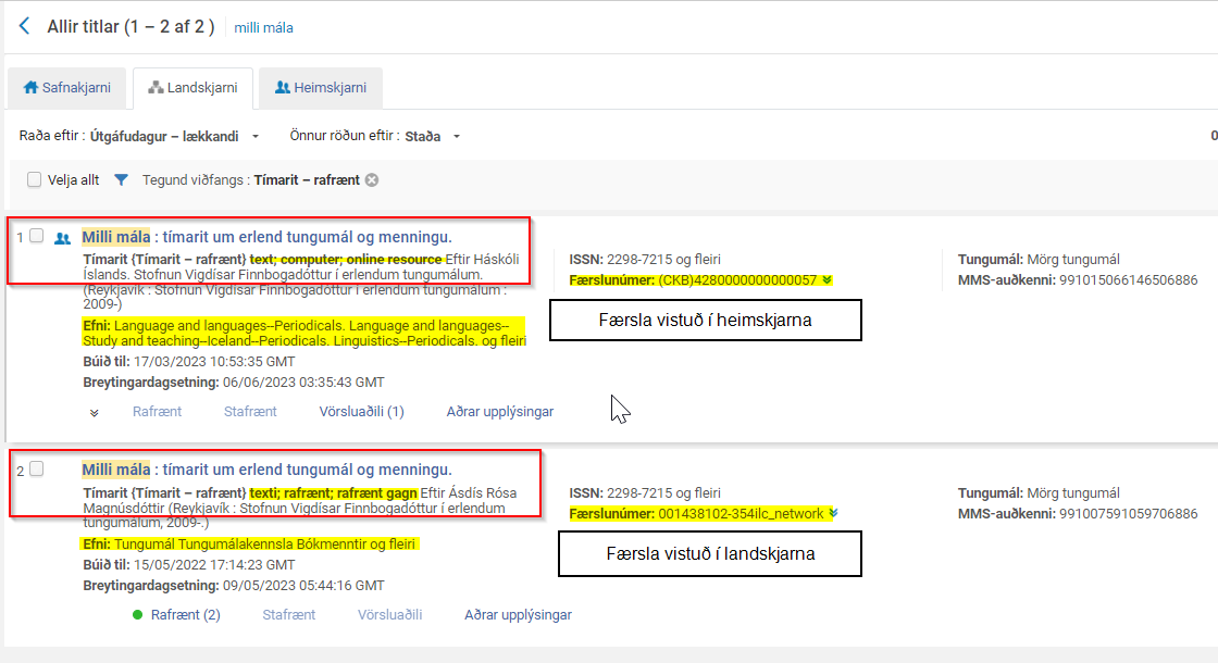 Greiniskraning heimskjarni landskjarni